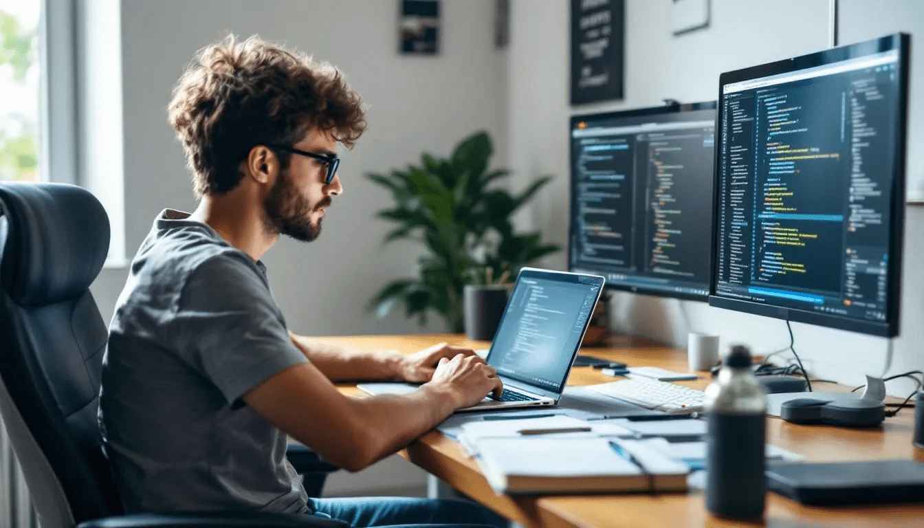 An invoice lies on a wooden desk next to a sleek computer, illustrating the manual processes involved in invoice processing. The scene highlights the potential for automation in managing invoices, reducing tedious tasks and minimizing manual data entry errors.
