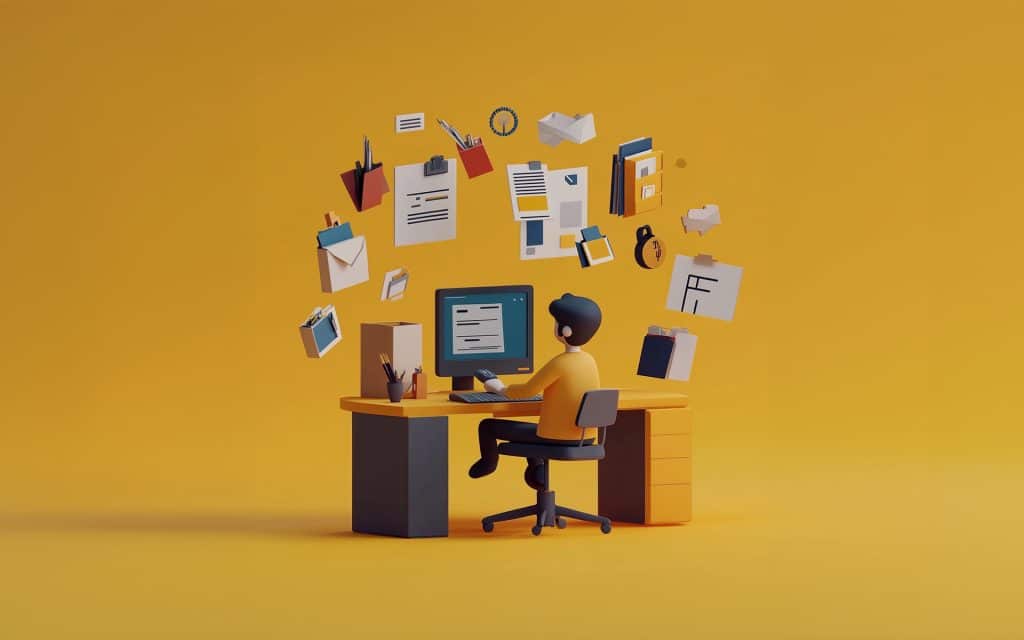 3d animation of a person utilizing a computer