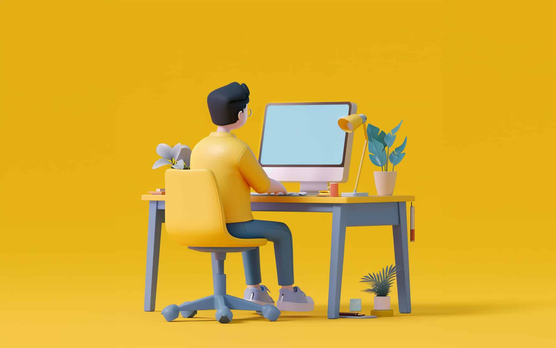 3d animation of a user at a computer