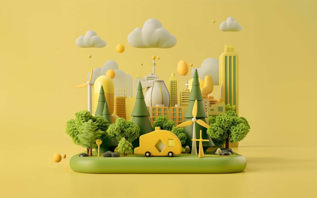 3d Render of a city with trees