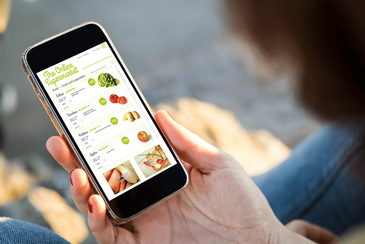 Person shopping for groceries on their phone