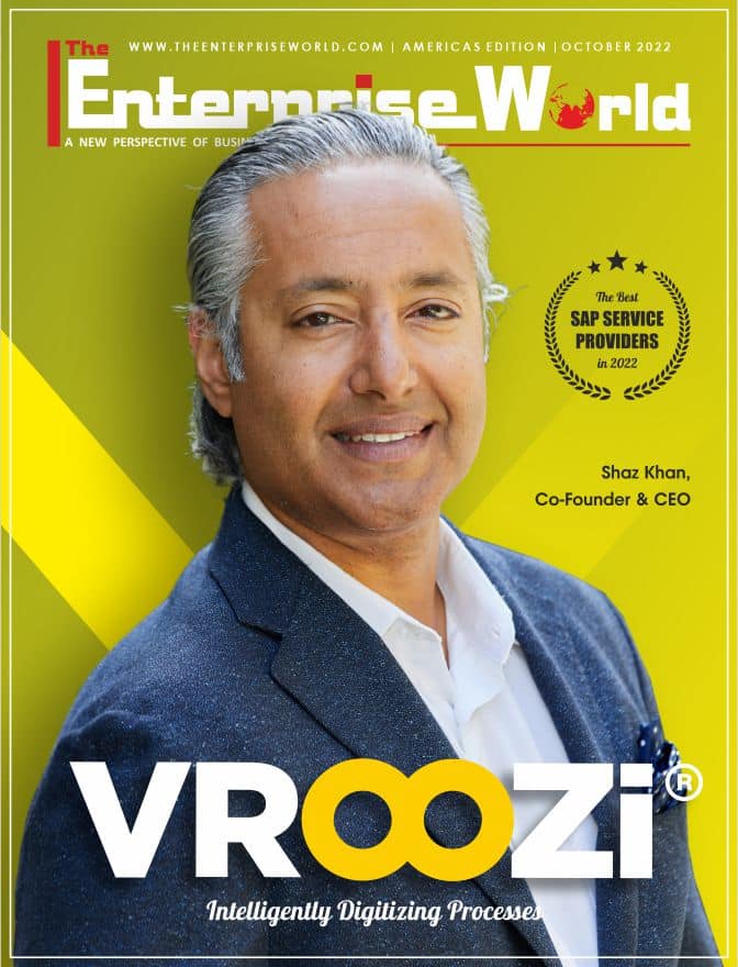 cover of Enterprise World featuring Vroozi co-founder, Shaz Khan